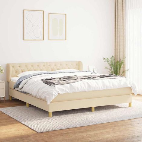 Sommier à lattes de lit avec matelas Crème 160x200 cm Tissu (1/5)