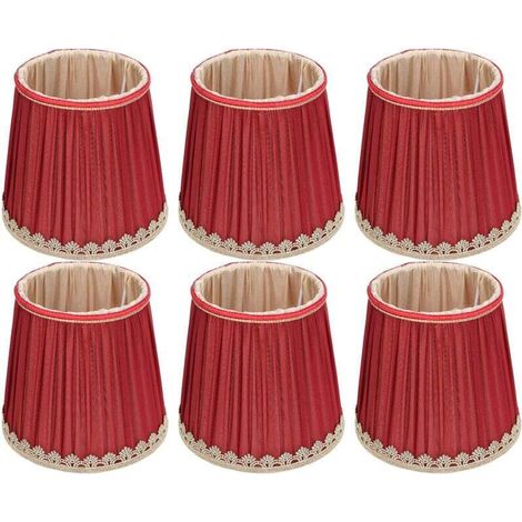 Paralume in tessuto color rosso vino con finiture dorate per lampada da tavolo e applique con attacco E14.