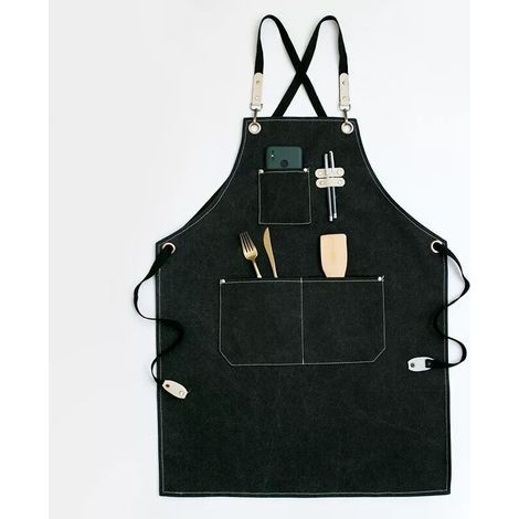 Hochwertige Cowboy-Schürze mit Taschen für Friseure, multifunktionale Arbeitsschürze aus wasserdichtem Wachstuch, für Maler, Gärtner und Friseure, für Damen und Herren, schwarz (1/4)