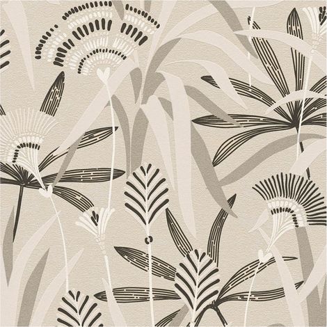 Flowers wallcovering wall Profhome 399361 non-woven wallpaper slightly textured with reed leaves and metallic highlights black white grey 5.33 m2 (1/5)