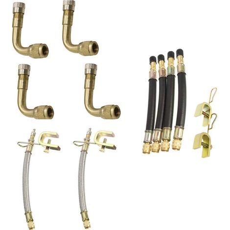 Lot de 8 Rallonge Extension Valve Pneu, Extension Valve Pneu Coudées à 45° 90° 135° et 2 Tubes Caoutchouc Flexible 180mm Adaptateurs de Valve en Laiton et Caoutchouc, pour Voiture Moto Vélo Camion (1/2)