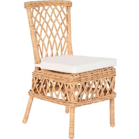 Chaise cuisine élégante en rotin et coussin blanc chic - Naturel blanc (1/5)