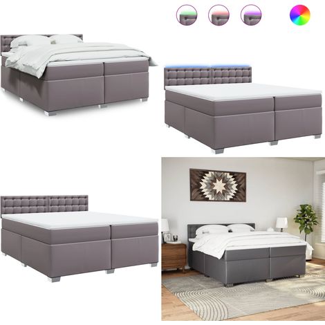 Boxspringbett mit Matratze Grau 200x200 cm Kunstleder - Boxspringbett - Doppelbett - Bettenrahmen - Lederbettwäsche - Luxusbett - Home & Living (1/5)