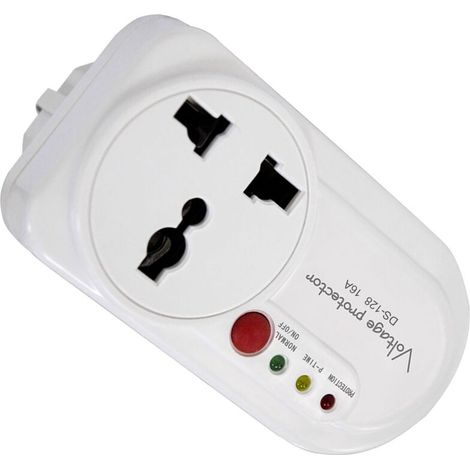 Protecteur de Tension Électronique pour Réfrigérateur - Prise Simple Murale 2500W/16A - ABS - 94x50mm avec Indicateurs de Sécurité