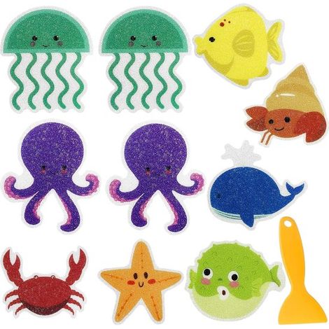 10 adesivi antiscivolo per il bagno con piccola spatola, adesivi antiscivolo per vasca da bagno per bambini, autoadesivi, adesivi antiscivolo per il bagno (1/5)
