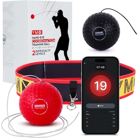 BOXING Reflex Ball - Accessoire de Sport d'entrainement de Réflexe, Coordination et Vitesse pour la Boxe - Bandeau et Elastique avec Balles en Mousse - Equipement pour Exercice de Punching (1/5)