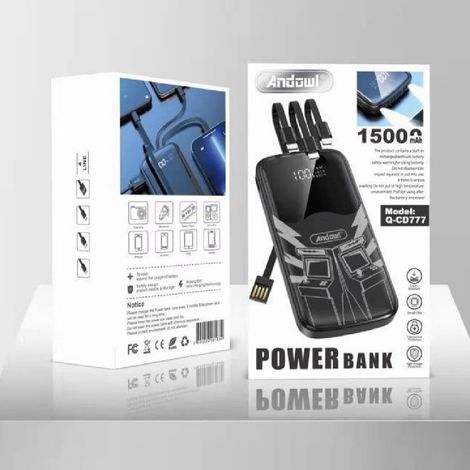 Trade Shop - TRAGBARE POWER BANK 4 KABEL MIT SMART CHIP 15000MAH Q-CD777 MIT TASCHENLAMPE -