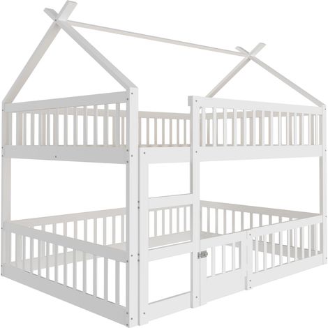 Kinder-Etagenbett 140 x 200 cm mit Treppe und Sicherheitsgittern aus weißem Holz – HOMVRA (1/5)