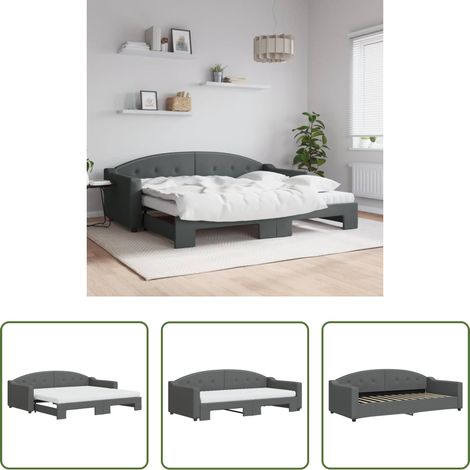 vidaXL Doppelbett - Tagesbett Ausziehbar mit Matratzen Dunkelgrau 90x200 cm Stoff (1/5)