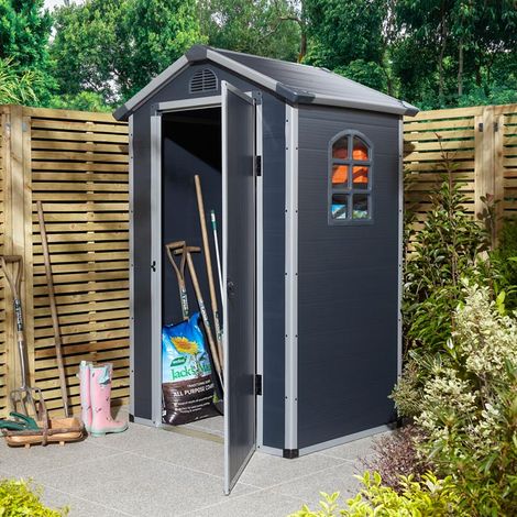 Rowlinson Airevale 4X3 Plastic Apex Shed Dark Grey with Foundation Kit (1/5)