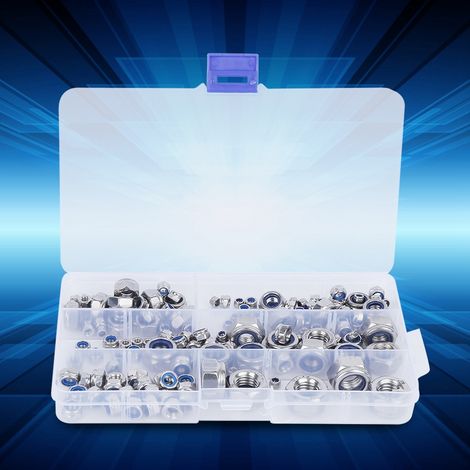 Kit 165 pièces écrous autobloquants en acier inoxydable, assortiment de visserie et quincaillerie, accessoires de fixation (1/5)