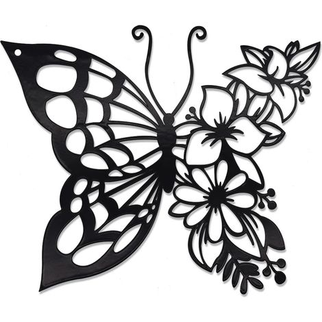 Wanddekoration aus Metall, Blumen-Schmetterlings-Wanddekoration für Wohnzimmer, Schlafzimmer und Garten