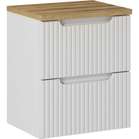 Mueble bajo lavabo 50cm 2 cajones encimera Riva Blanco y Madera