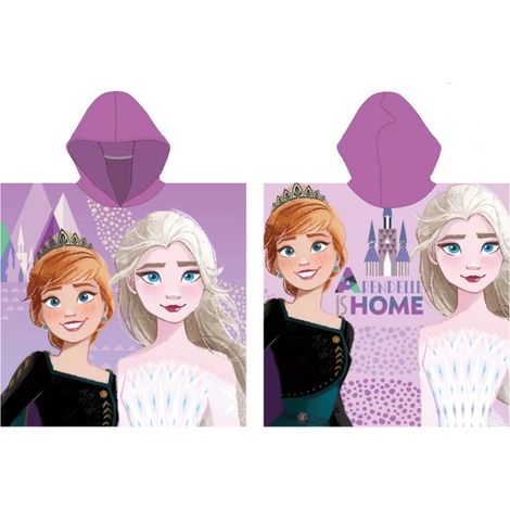 Poncho de bain à capuche LA REINE DES NEIGES ANNA ELZA 55 x 110 cm en microfibre (1/2)