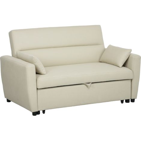 Sofá cama doble plegable, beige, con ángulo ajustable y estructura de eucalipto macizo, con capacidad de carga de hasta 200 kg, ideal para relajarse en casa y recibir invitados. (1/5)
