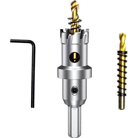 22mm Scie à Cloche en carbure de tungstène, TCT Foret de scie trépan avec 2 forets pilote plaqués titane pour acier inoxydable, feuille, métal (1/5)