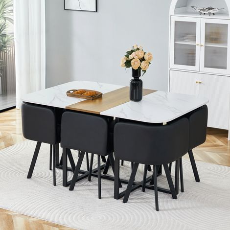 Cet ensemble de salle à manger comprend une table et des chaises – avec un plateau blanc et une structure en métal noir, idéal pour les cuisines, les salons et autres pièces, et peut accueillir de 4 à (1/5)