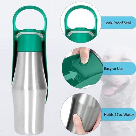 750-ml-Wasserflasche für Hunde zum Spazierengehen, isolierte Wasserflasche für Hunde, tragbare Wasserflasche, Reise-Wassernapf aus Edelstahl 304 für Hunde und Katzen (1/3)