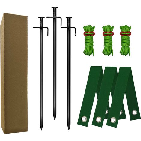 3 Kits tuteur arbre, piquet métal, sangle nylon, corde ancrage, support jeune arbre jardin (1/5)