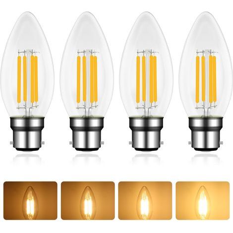 B22 LED-Kerzenbirne, 4 W (entspricht 40 W), dimmbar, 2700 K warmweiß, 400 lm, 230 V, Vintage-C35-Glühfaden, für Kronleuchter/Deckenleuchten/Wandleuchten, 4er-Pack (1/5)