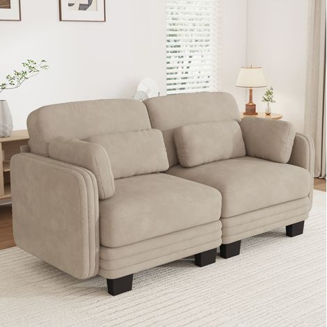 MODFU – Divano 2 posti modulabile 176x88 cm in ciniglia con schiuma 28D, molle insacchettate, cuscini mobili e carico 300 kg – Marrone chiaro (1/5)
