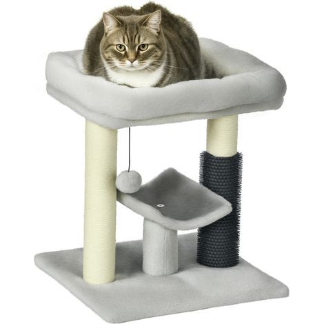 PawHut Kleiner Katzenbaum Kletterbaum Spielturm Höhe 48 cm Grauer Sisalstamm mit Hängeball (1/5)