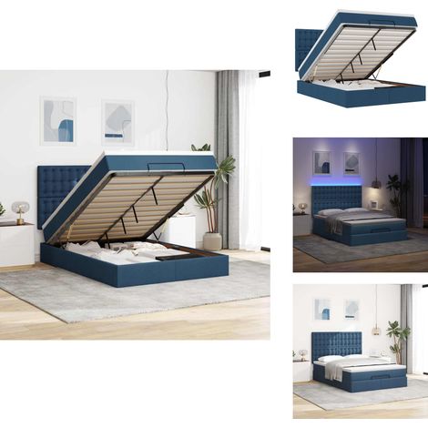 The Living Store Cadre de lit ottoman avec matelas bleu 140x200 cm tissu - Matelas à ressorts ensachés (1/5)