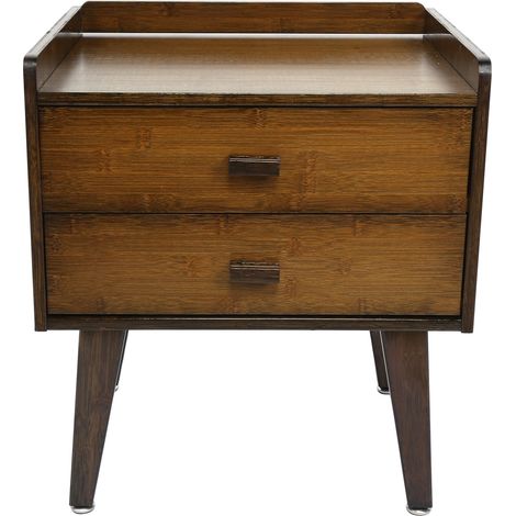Table de chevet en bambou style nordique avec 2 tiroirs de rangement couleur noyer meuble d'appoint moderne (1/5)