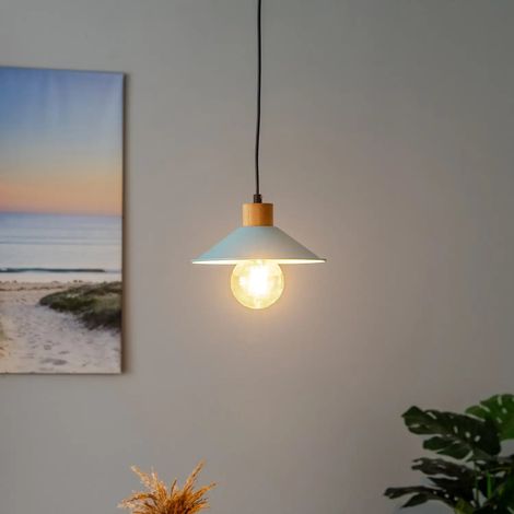 [NEUWERTIG] B-Ware Hängeleuchte Pendelleuchte Gmn Lampe Holzdetail Blau 1 Flammig E27 Led Leuchte