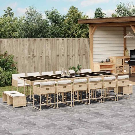 Ensemble à manger de jardin et coussins 17 pcs-Salon de jardin beige 274646 (1/5)