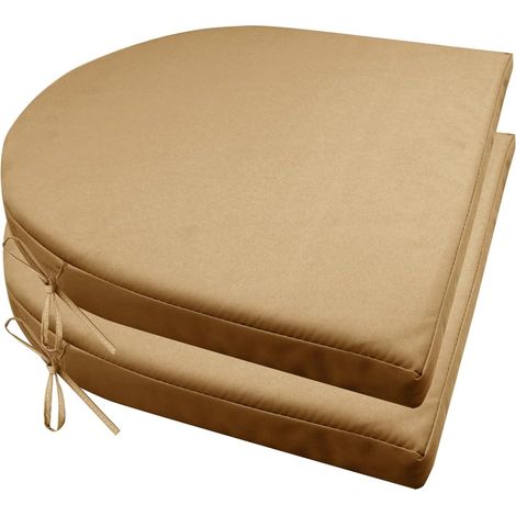 2er Set Stuhlkissen mit Bändern Wasserdicht Rutschfestes Sitzkissen Bequeme Halbrund Sitzpolster für Gartenmöbel Oder Stuhl Wasserdicht Garten 40 x 40 x 4 cm Beige (1/5)