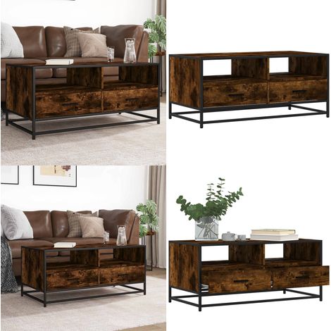 vidaXL Couchtisch Räuchereiche 100x50x45 cm Holzwerkstoff und Metall (1/5)