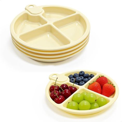 Plato dividido，platos para aperitivos con compartimentos，platos para fondue，vajilla irrompible，control de porciones，4 piezas (1/4)