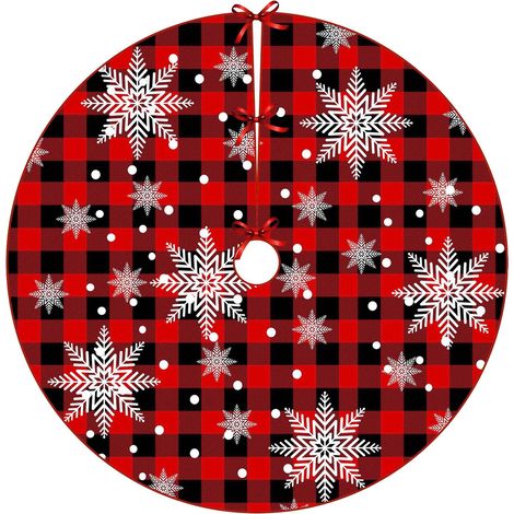 Arbre De Noël - Jupe Pour Arbre De Noël 92 Cm - Motif Plaid Rouge Et Noir Avec Flocons De Neige Cerfs Et Père Noël - Intérieur Extérieur - 1 Pièce (1/5)