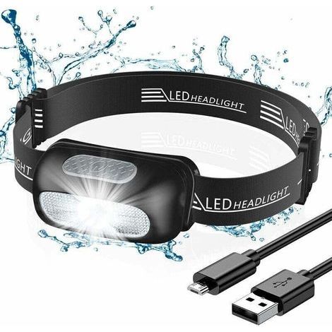 Leistungsstarke, wiederaufladbare Stirnlampe mit 5 Leuchtmodi, IPX4 wasserdicht, tragbare LED-Stirnlampe mit Rotlicht zum Angeln/Camping/Radfahren/Wandern (1/5)