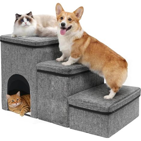 Escalier pour Chien Animaux avec Rangement Base Antidérapante - Escalier Chien Canapé à 3 Marches Pliable - Escalier pour Chat 40 cm Idéale pour Lits Canapés Rebords de Fenêtre (1/5)