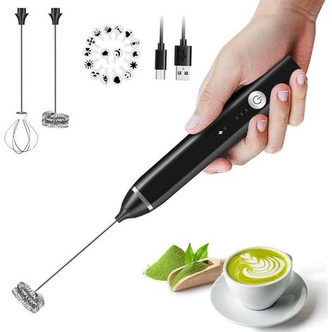 Espumador de leche portátil, fabricante de espuma eléctrico avec batidor inoxydable de 3 vitesses pour café à essai de bals, noir (1/5)