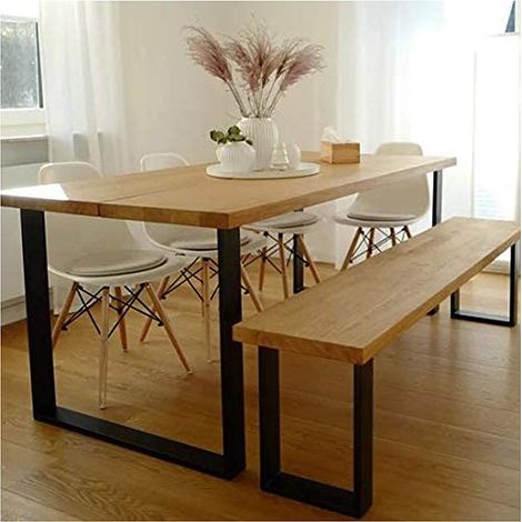 Jeu de 2 Pieds de banc d'ordinateur Haloyo®,Finition Acier vernis,pour banquette de bricolage, tables à manger,60 x 72 cm,noir (1/5)