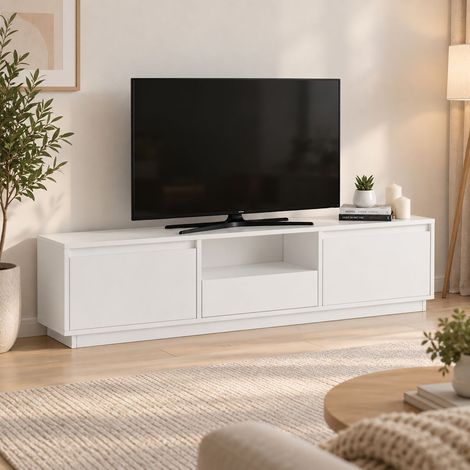 Dmora - Fernsehschrank Morrigan, Ständer für Wohnzimmerfernseher, Niedriges Wohnzimmer-Sideboard, TV-Ständerbasis, 160x30 h42 cm, Weiß (1/5)