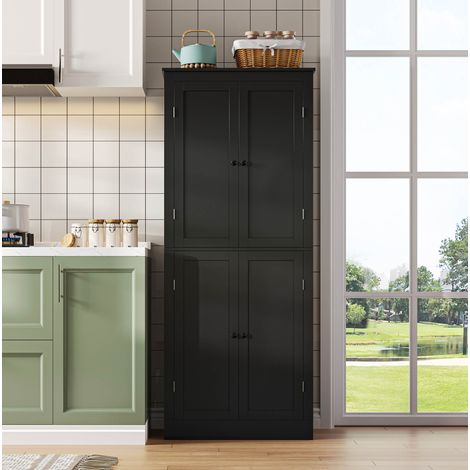 MEUBLIV Buffet haut de cuisine 75x40x182 cm noir – 2 portes, tiroir intérieur (1/5)