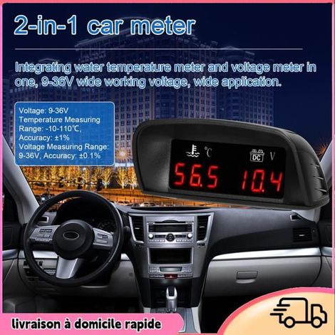 Dilwe Gauge de température d'eau et voltmètre de voiture 2 en 1 LED avec alarme (1/4)