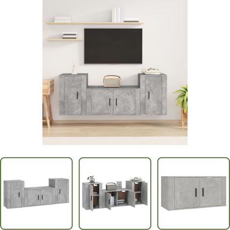 vidaXL Meuble TV gris béton - Ensemble de meubles TV 3 pcs Gris béton Bois d'ingénierie (1/5)