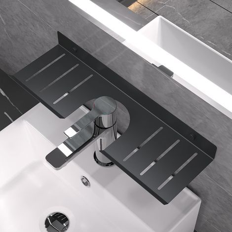 Étagère de salle de bain avec trous de drainage, étagère de salle de bain en acier inoxydable, étagère de lavabo sans perçage, organisateur de lavabo, paniers de douche, rectangulaire 40 x 12 cm (1/5)