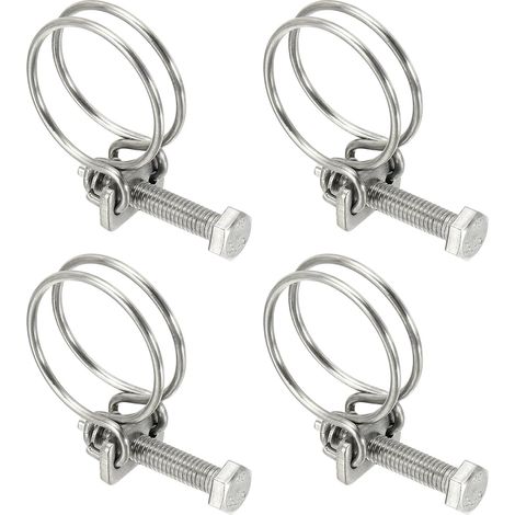 4 Pcs Double Wire Hose Clamps 25-29mm Silver (1/5)