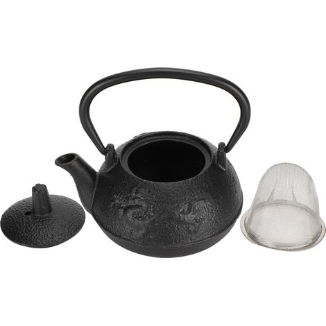 Théière en fonte de 0,3 L, style japonais, non revêtue, motif double dragon, idéale comme cadeau ou objet de décoration. (1/5)