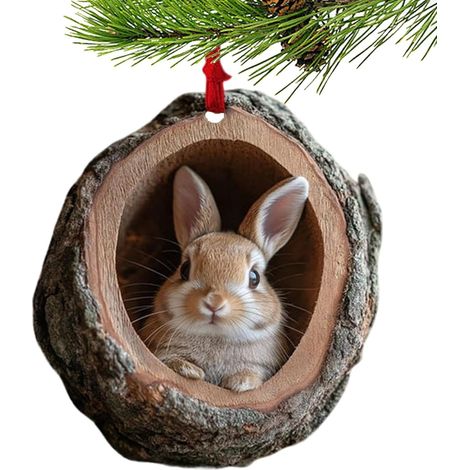Decorazioni natalizie acriliche a forma di animali, ornamenti per albero di Natale 2D acrilici a forma di animali, ciondoli realistici a forma di gufo, scoiattolo, riccio, coniglio, uccello, decorazio (1/4)