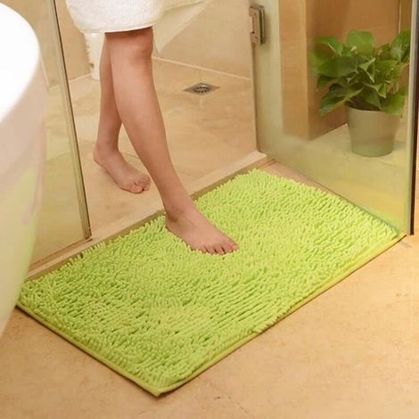 Tapis de salle de Bain Devant Baignoire Absorbant Antidérapant Tapis d’entrée Chambre Toilette Cuisine Shaggy 40x60 cm (Vert Clair) (1/3)