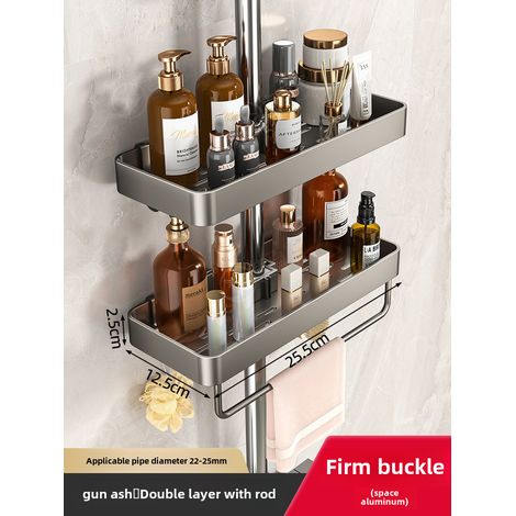 El fabricante ofrece un soporte integrado para barra de ducha para inodoro con fijación sin taladro (doble capa gris antracita con barra, sin especificaciones). (1/5)
