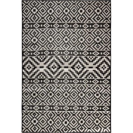 Tapis d'extérieur et intérieur tissage plat polypropylène noir à rayures 140 x 200 cm - PANGIVO (1/5)