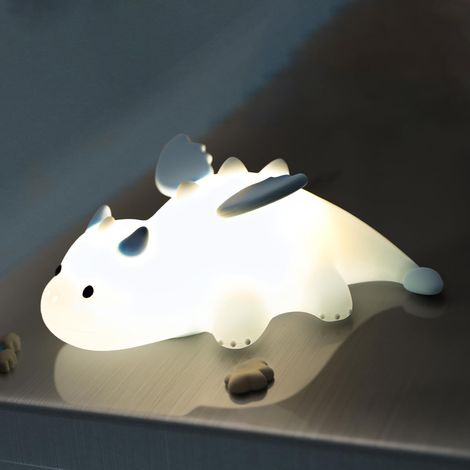 Veilleuse Bébé Dinosaure, Silicone Lampe Veilleuse Enfant Rechargeable, Lumiere d'allaitement Dimmable 7 Couleurs 3 Luminosité, Lampe Enfant Decoration Chambre Bebe, Cadeau Bebe Garcon fille (1/5)